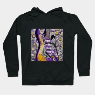 Strat Style Guitar with Guitarist Embossed  - Van Gogh style Hoodie